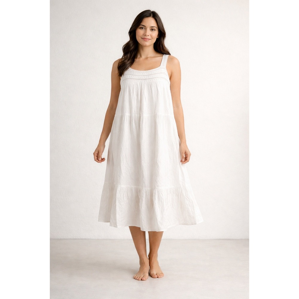 Universal Thread White Tiered Midi‎ Dress Crochet Lace Cotton Sleeveless NEW L